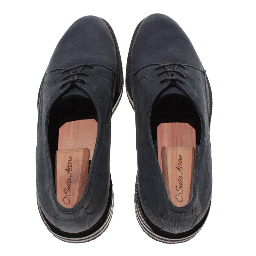 Di Bianco NWD Soverato Lace Up Derby Dress Shoes Size 9 in Navy Blue Leather